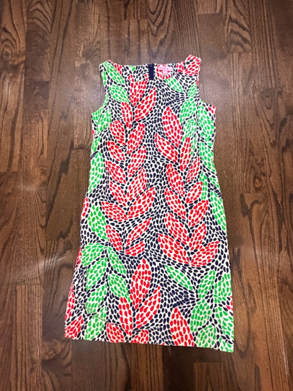 Lilly Pulitzer Navy Shift Dress with Red & Green Leaf Print